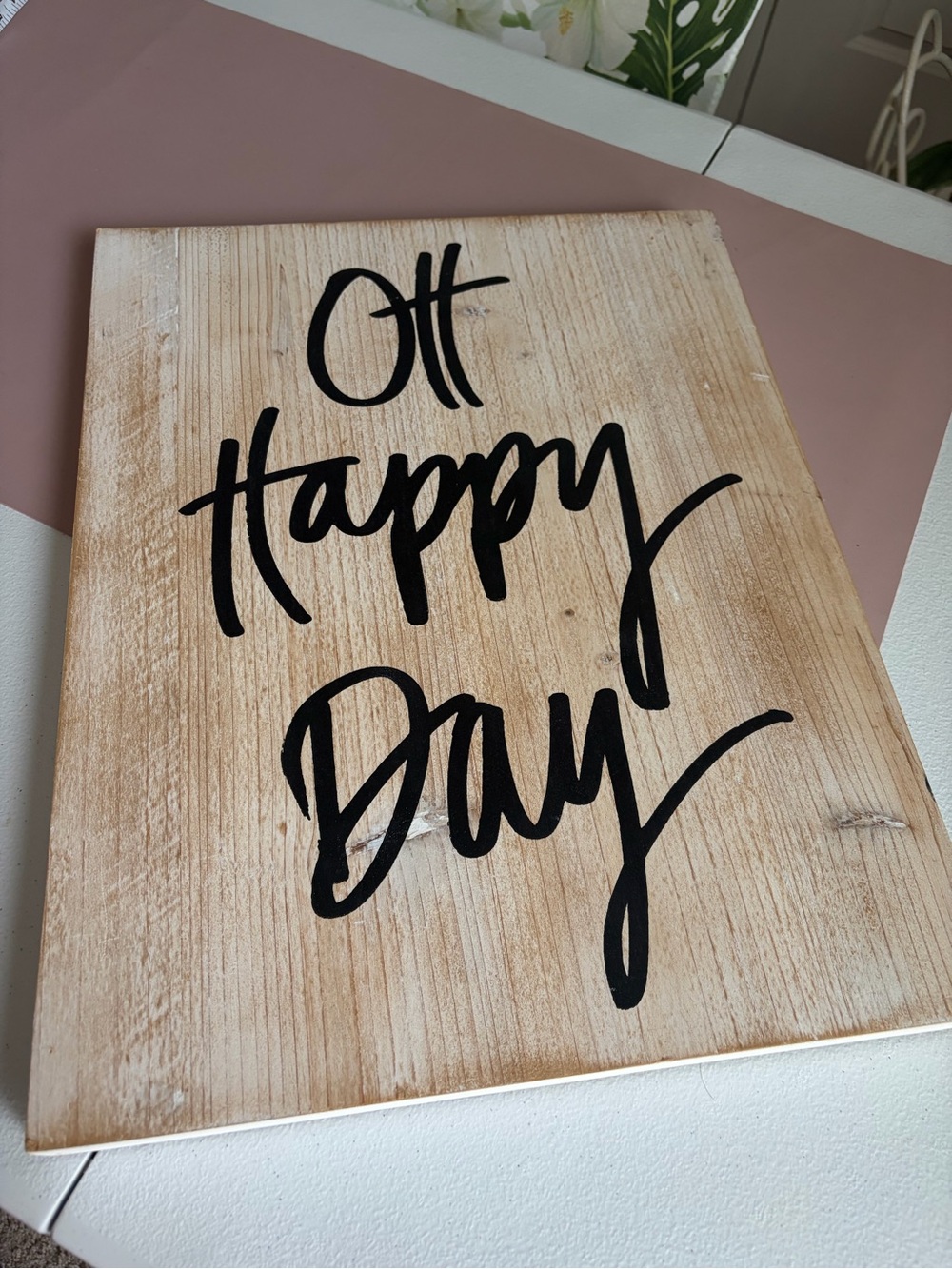 Rustic Wooden Wall Sign "Oh Happy Day" - Black Script